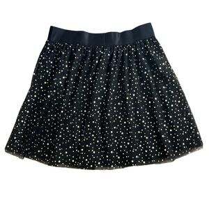 New Express Black Gold Star Print Mesh Overlay Skirt Medium